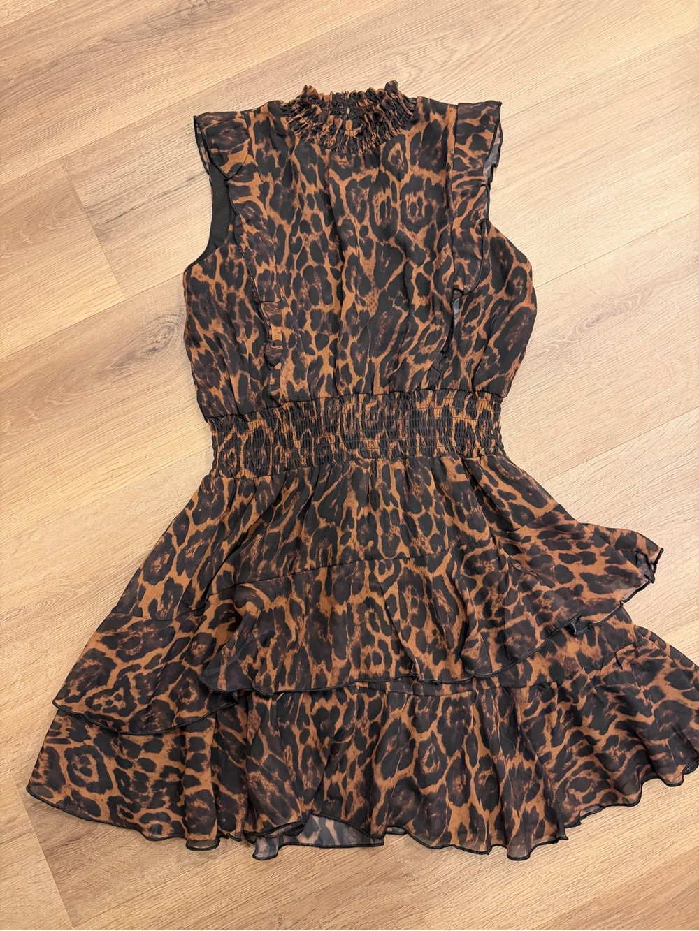 Aqua Sleeveless Leopard Print Ruffled  Dress